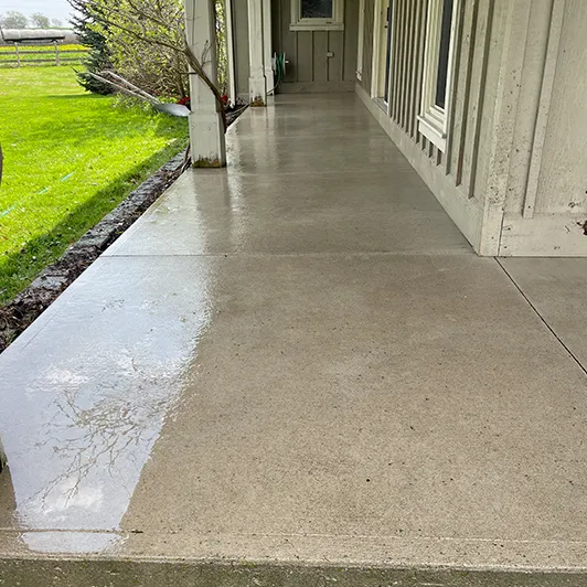 The same porch after pressure washing